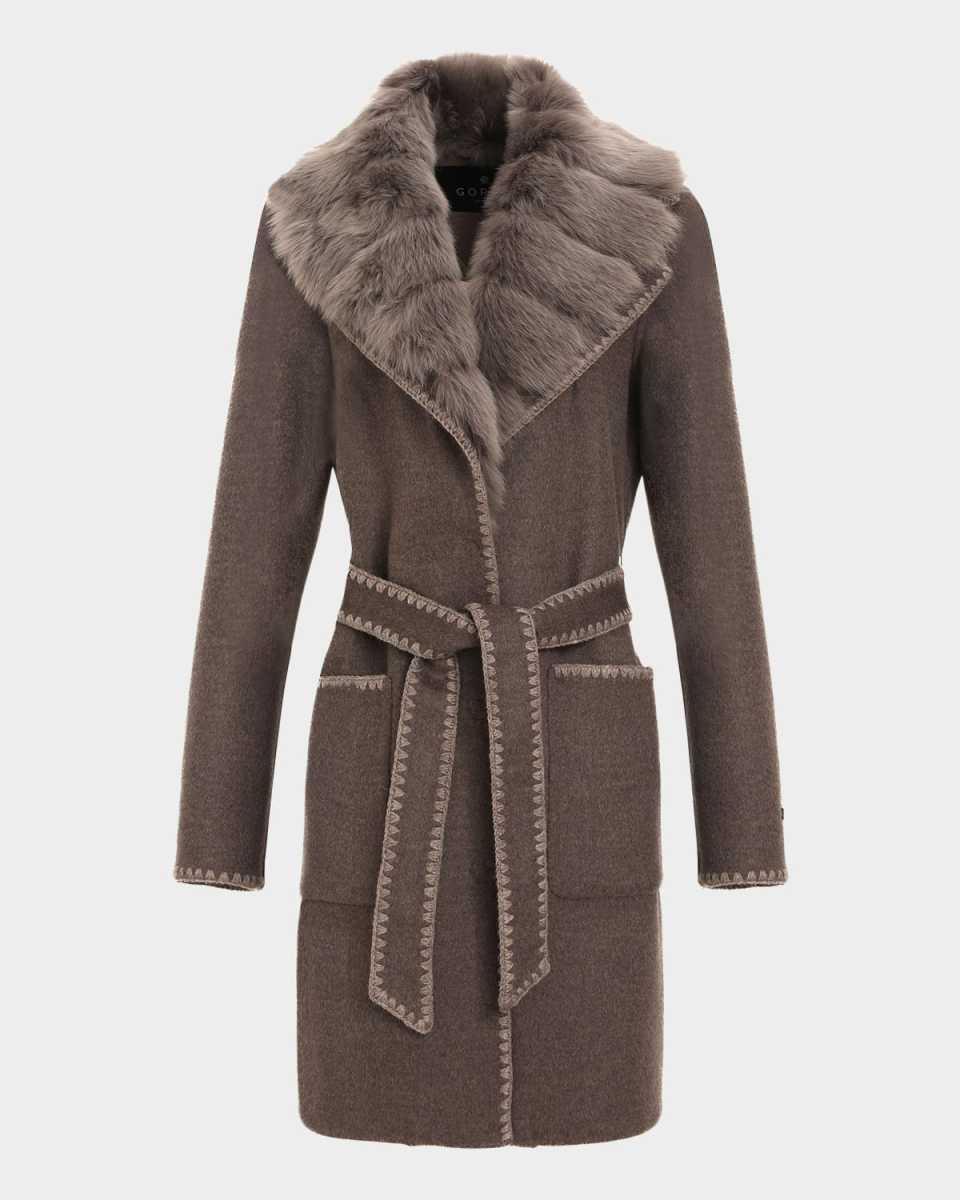 Belted Cashmere-Wool Stroller with Detachable Merinillo Lamb Shearling Collar